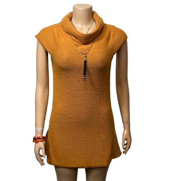 Anthropologie Sparrow Retro Knit Sweater Mini Dress Cowl Neck Orange size L - Picture 13 of 13
